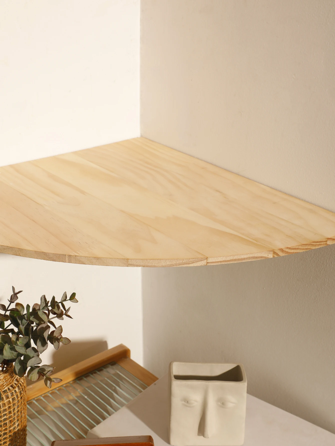 Round End Wall Mounted Floating Corner Shelf for Bedroom Living Room and Kitchen BATHROOM SHELVES Wall Corner Shelves Wood Floating Wall Shelf Round End Wall Mounted Floating Corner Shelf for Bedroom Living Room and Kitchen