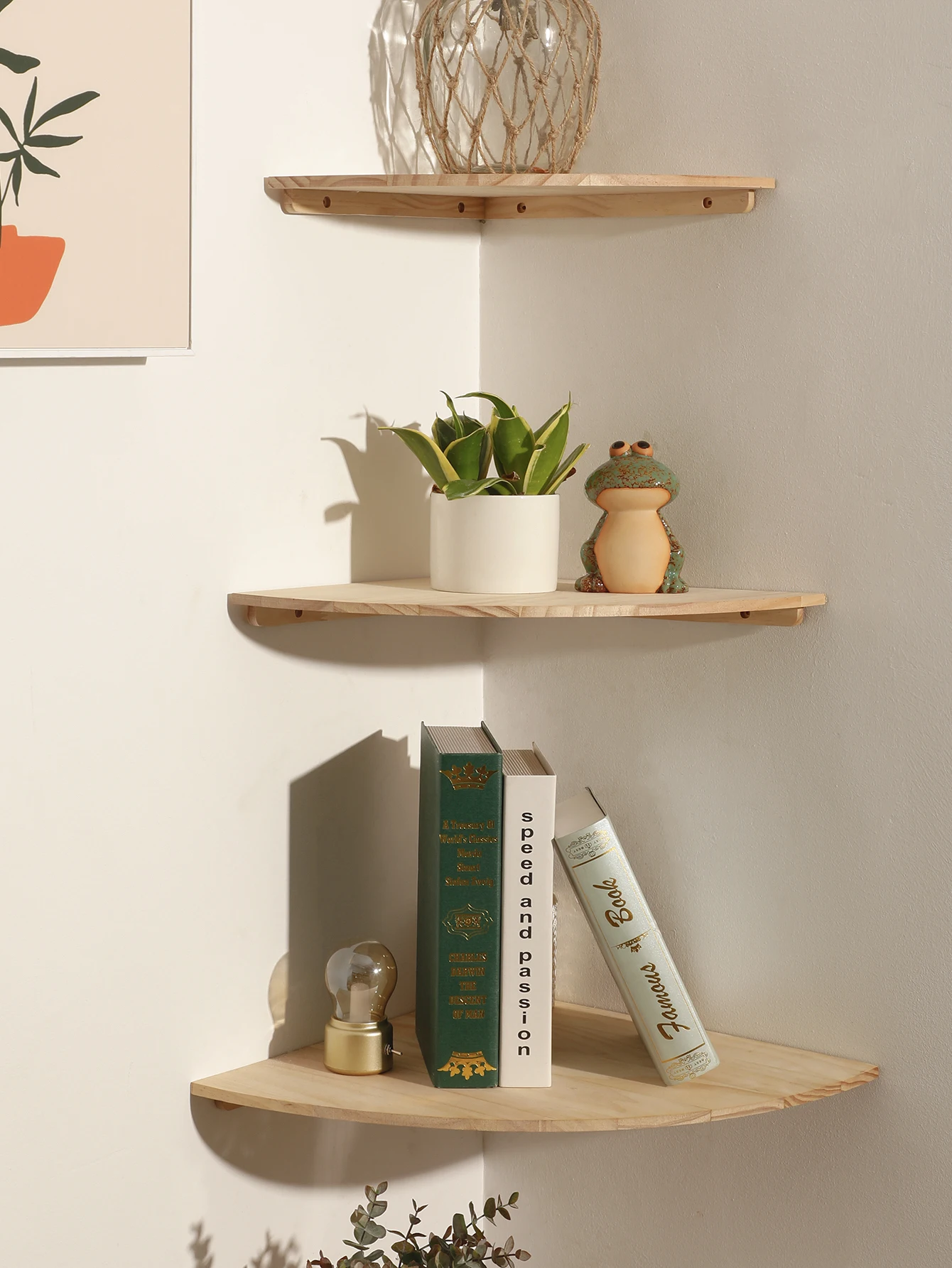 Round End Wall Mounted Floating Corner Shelf for Bedroom Living Room and Kitchen BATHROOM SHELVES Wall Corner Shelves Wood Floating Wall Shelf Round End Wall Mounted Floating Corner Shelf for Bedroom Living Room and Kitchen