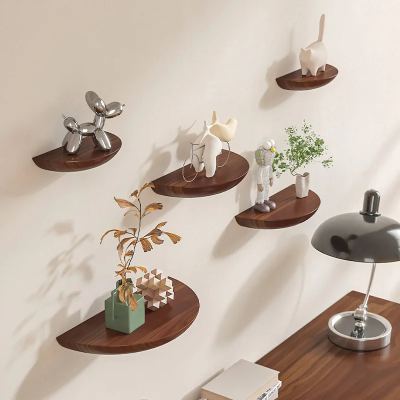 Solid Wooden Semicircle Wall Shelves BATHROOM SHELVES Solid Wooden Semicircle Wall Shelves Background Entryway Decorative Floating Organization Storage Holders Bedroom Kitchen Racks