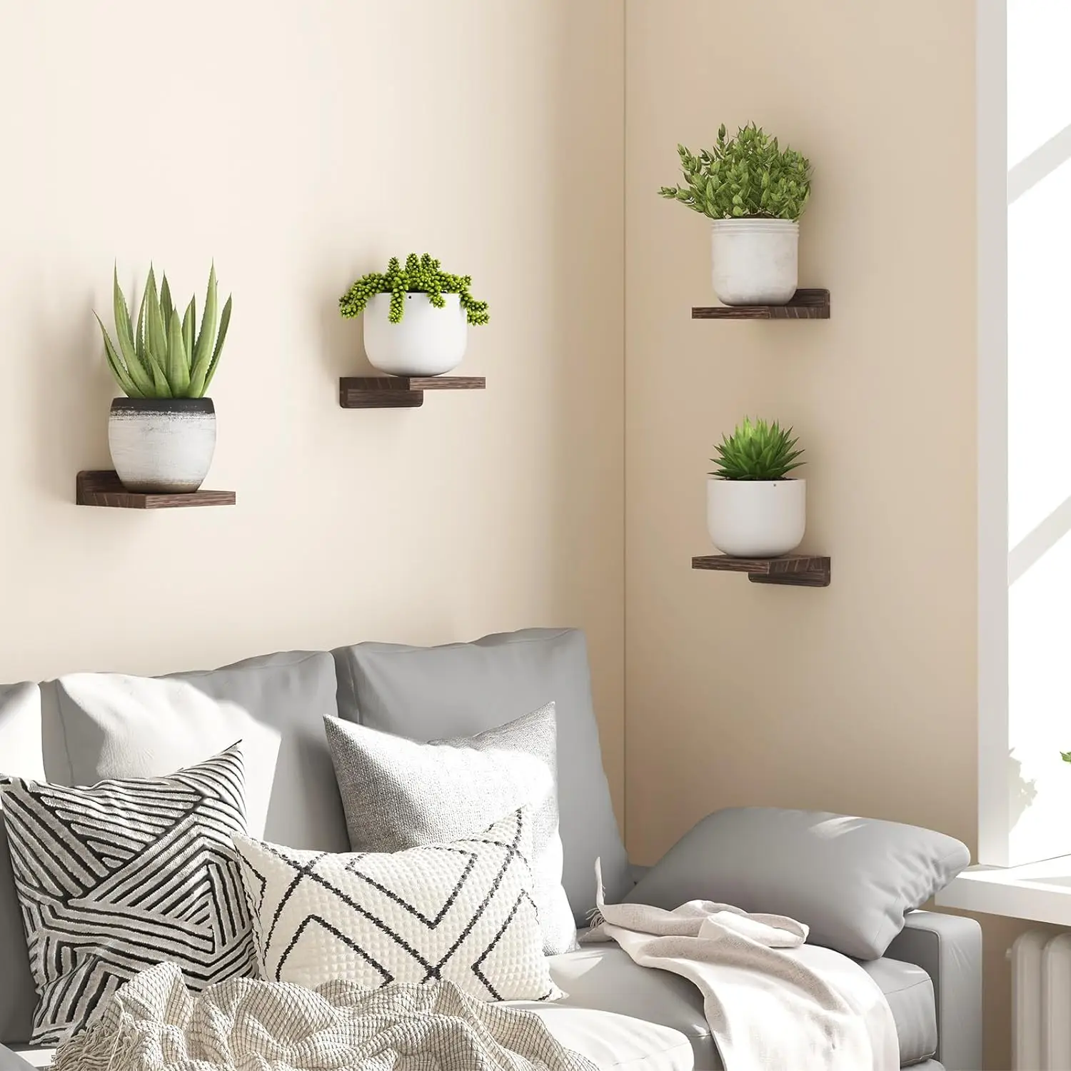4-Pack Small Floating Shelves for Wall BATHROOM SHELVES 4-Pack Small Floating Shelves for Wall, Wood Shelf 5 Inch Display Ledges Room Decor, Mini with 2 Types of Installation