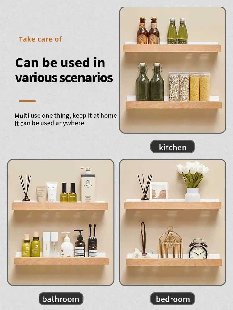 Wood Aluminum Waterproof for Bathroom Shelf BATHROOM SHELVES Wood Aluminum Waterproof for Bathroom Shelf Shelves Shampoo Makeup Storage Holder Accessories Kitchen Sorage Bath Accessories