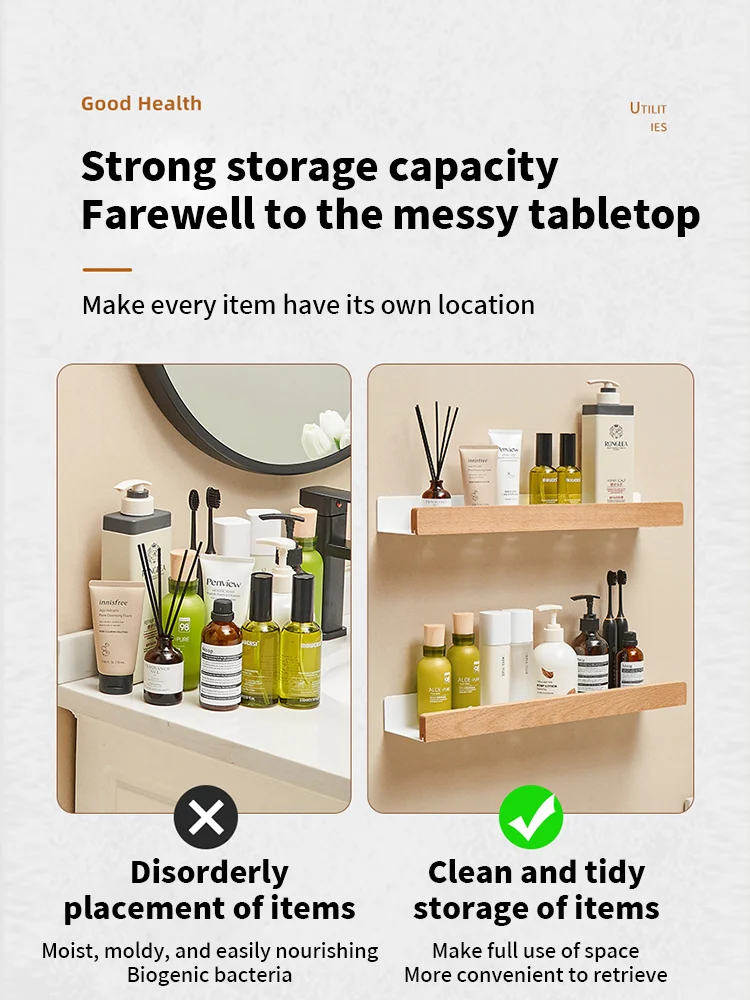Wood Aluminum Waterproof for Bathroom Shelf BATHROOM SHELVES Wood Aluminum Waterproof for Bathroom Shelf Shelves Shampoo Makeup Storage Holder Accessories Kitchen Sorage Bath Accessories