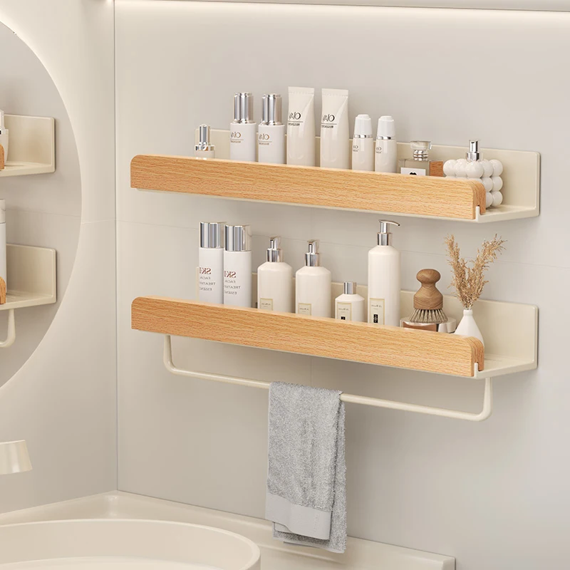 Wood Aluminum Waterproof for Bathroom Shelf BATHROOM SHELVES Wood Aluminum Waterproof for Bathroom Shelf Shelves Shampoo Makeup Storage Holder Accessories Kitchen Sorage Bath Accessories