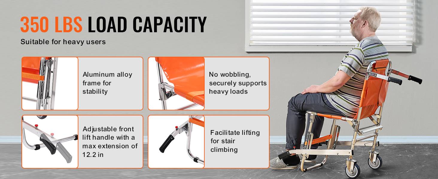 SucceBuy 350lbs EMS Stair Climbing Chair Foldable Stair Wheelchair Ambulance Firefighter Evacuation Use for Elderly Disabled