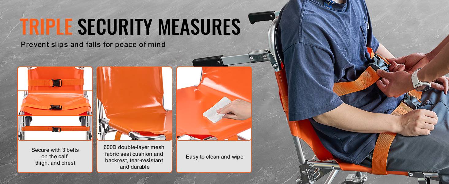 SucceBuy 350lbs EMS Stair Climbing Chair Foldable Stair Wheelchair Ambulance Firefighter Evacuation Use for Elderly Disabled