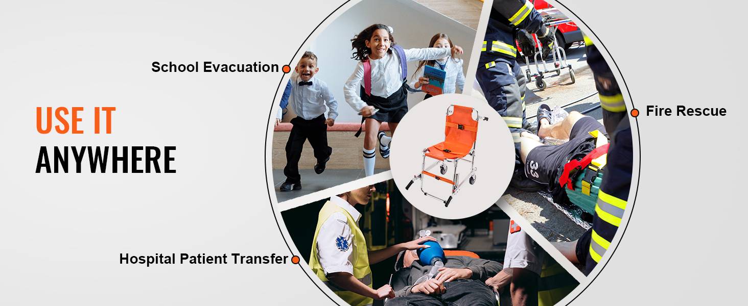 SucceBuy 350lbs EMS Stair Climbing Chair Foldable Stair Wheelchair Ambulance Firefighter Evacuation Use for Elderly Disabled