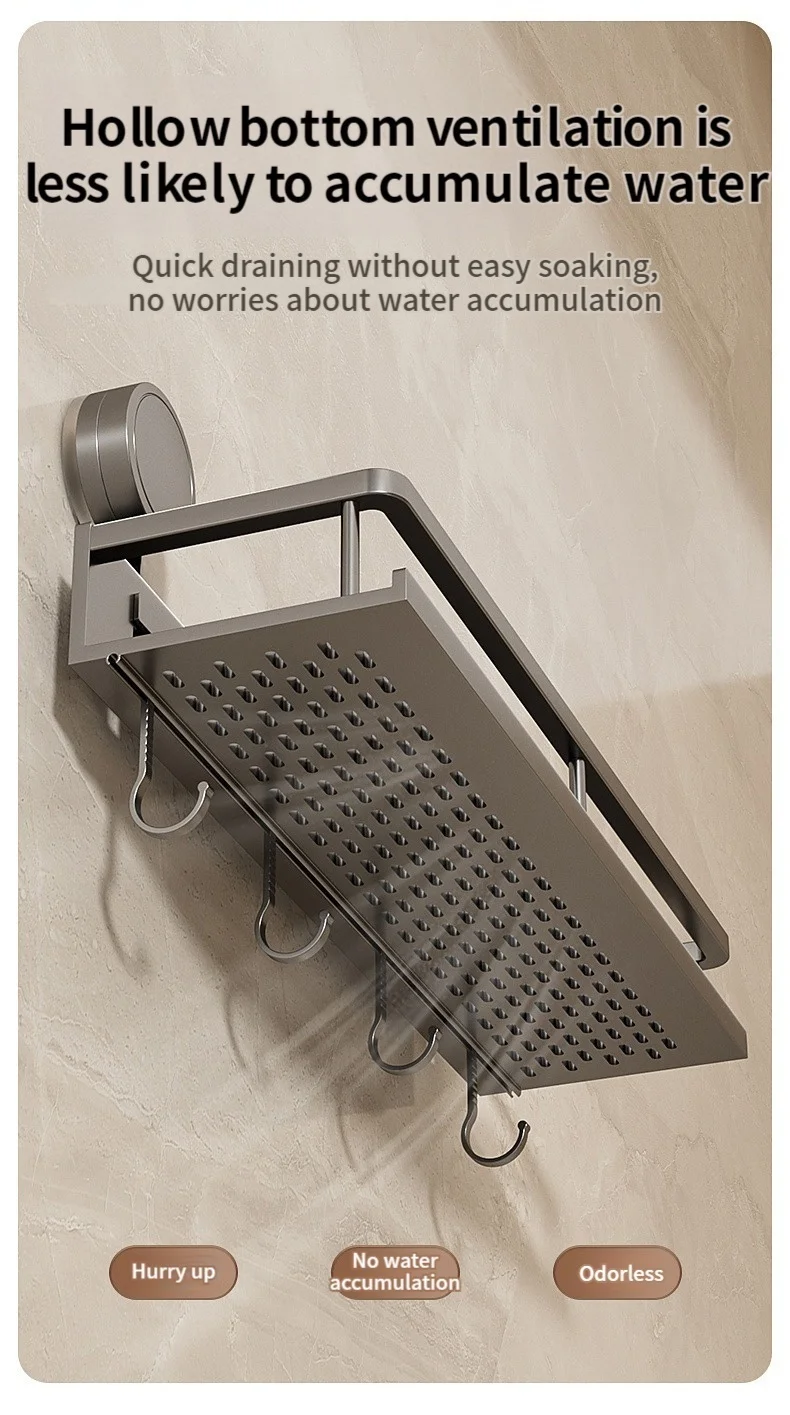No Drill Suction Cup Suction Bathroom Rack Bathroom Shelf Toilet Space Aluminum Hanging Rack Bathroom Organizer Hang On The Wall