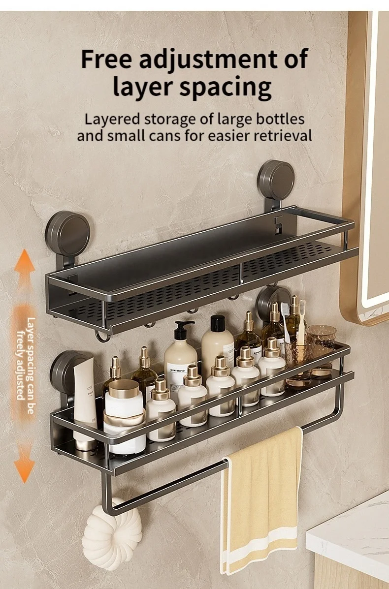 No Drill Suction Cup Suction Bathroom Rack Bathroom Shelf Toilet Space Aluminum Hanging Rack Bathroom Organizer Hang On The Wall