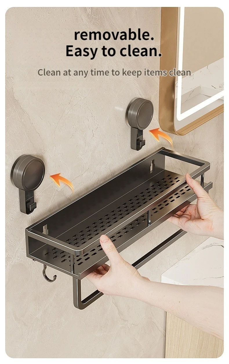 No Drill Suction Cup Suction Bathroom Rack Bathroom Shelf Toilet Space Aluminum Hanging Rack Bathroom Organizer Hang On The Wall