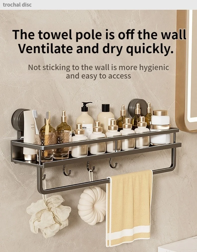 No Drill Suction Cup Suction Bathroom Rack Bathroom Shelf Toilet Space Aluminum Hanging Rack Bathroom Organizer Hang On The Wall