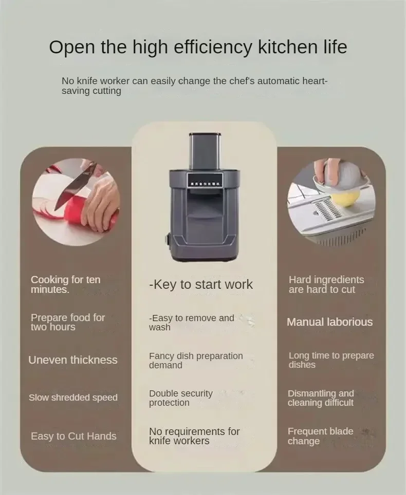 Commercial Vegetable Chopper 3 in1 Multifunctional Electric Cutting Machine Carrot Potato Slice Shred Diced Food Processor