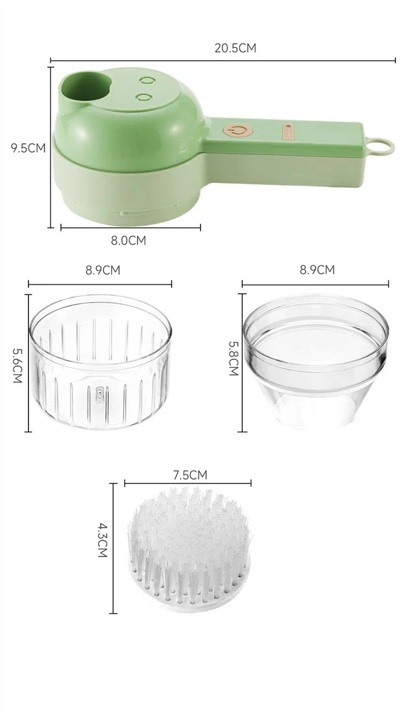 4In1 Electric Vegetable Cutter Set Handheld Wireless Electric Garlic Masher Food Chopper Meat Grinder Machine Food Peel Slice 4In1 Electric Vegetable Cutter Set Handheld Wireless Electric Garlic Masher Food Chopper Meat Grinder Machine Food Peel Slice