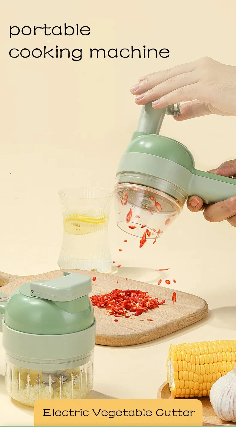 4In1 Electric Vegetable Cutter Set Handheld Wireless Electric Garlic Masher Food Chopper Meat Grinder Machine Food Peel Slice 4In1 Electric Vegetable Cutter Set Handheld Wireless Electric Garlic Masher Food Chopper Meat Grinder Machine Food Peel Slice