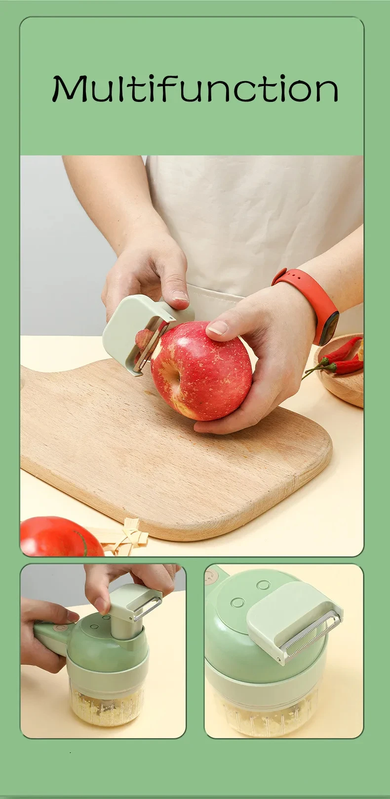 4In1 Electric Vegetable Cutter Set Handheld Wireless Electric Garlic Masher Food Chopper Meat Grinder Machine Food Peel Slice 4In1 Electric Vegetable Cutter Set Handheld Wireless Electric Garlic Masher Food Chopper Meat Grinder Machine Food Peel Slice