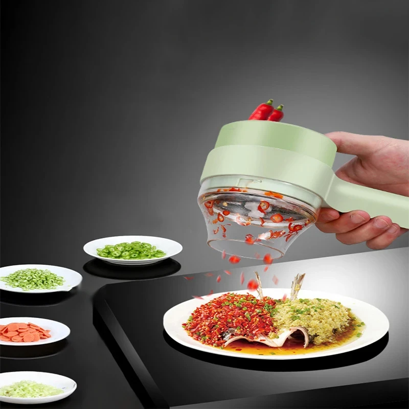 4In1 Electric Vegetable Cutter Set Handheld Wireless Electric Garlic Masher Food Chopper Meat Grinder Machine Food Peel Slice 4In1 Electric Vegetable Cutter Set Handheld Wireless Electric Garlic Masher Food Chopper Meat Grinder Machine Food Peel Slice