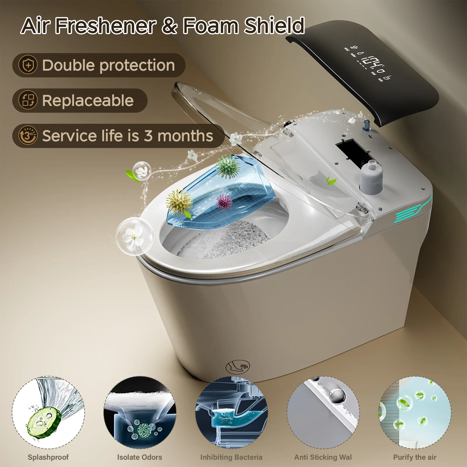 Elongated Smart Toilet with Bidet Built in, Foam Dispenser, Voice Control, One-Piece Bidet Toilet with Warm Water and Dryer Elongated Smart Toilet with Bidet Built in, Foam Dispenser, Voice Control, One-Piece Bidet Toilet with Warm Water and Dryer