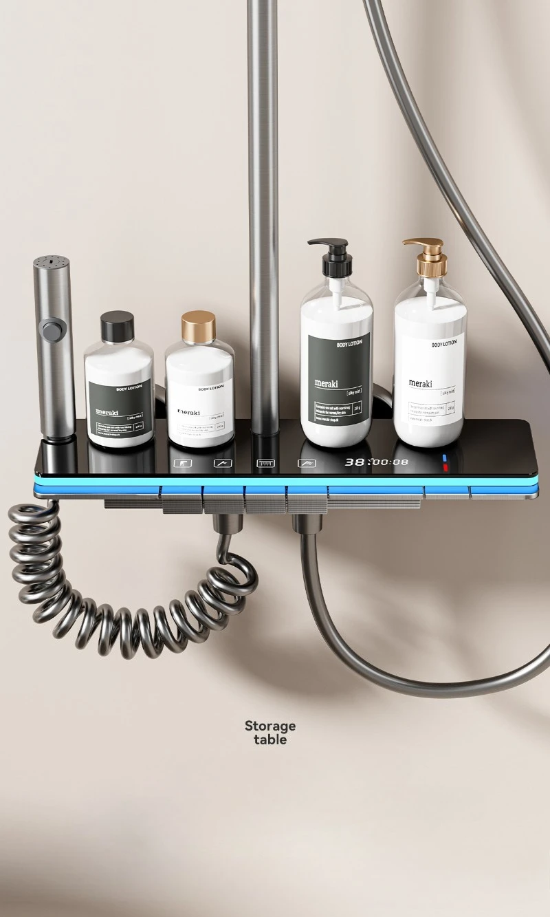 Grey Shower System with Ambient Light Intelligent Digital Shower Faucet Set Temperature Display Rainlfall Bathroom Shower Set Grey Shower System with Ambient Light Intelligent Digital Shower Faucet Set Temperature Display Rainlfall Bathroom Shower Set