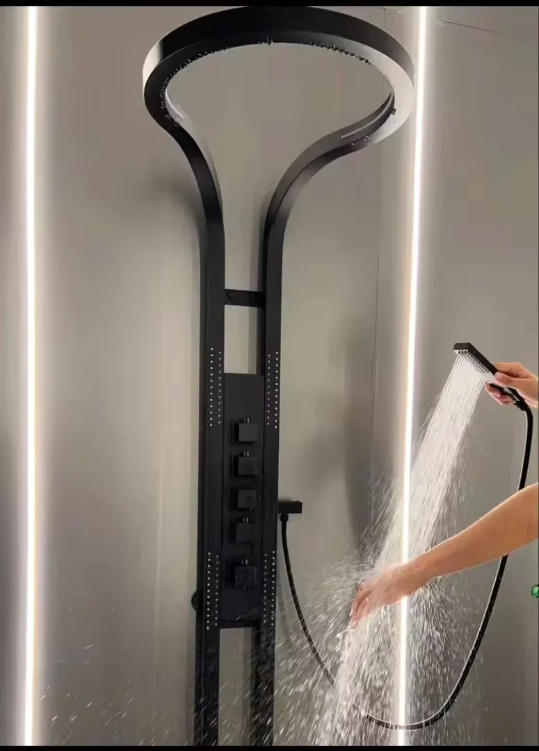 Shower Head Set System, Waterfall Rainfall,Luxury Multifunction Wall Mounted Panel ,Black Brass, Bathroom Hotel Shower Head Set System, Waterfall Rainfall,Luxury Multifunction Wall Mounted Panel ,Black Brass, Bathroom Hotel