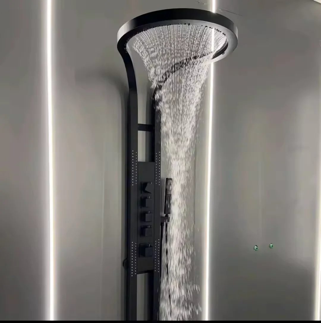 Shower Head Set System, Waterfall Rainfall,Luxury Multifunction Wall Mounted Panel ,Black Brass, Bathroom Hotel Shower Head Set System, Waterfall Rainfall,Luxury Multifunction Wall Mounted Panel ,Black Brass, Bathroom Hotel