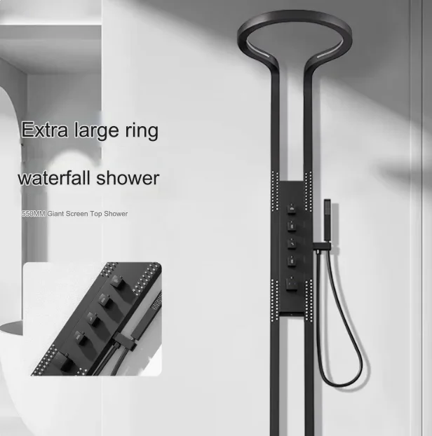 Shower Head Set System, Waterfall Rainfall,Luxury Multifunction Wall Mounted Panel ,Black Brass, Bathroom Hotel Shower Head Set System, Waterfall Rainfall,Luxury Multifunction Wall Mounted Panel ,Black Brass, Bathroom Hotel
