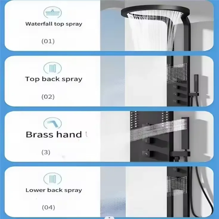 Shower Head Set System, Waterfall Rainfall,Luxury Multifunction Wall Mounted Panel ,Black Brass, Bathroom Hotel Shower Head Set System, Waterfall Rainfall,Luxury Multifunction Wall Mounted Panel ,Black Brass, Bathroom Hotel
