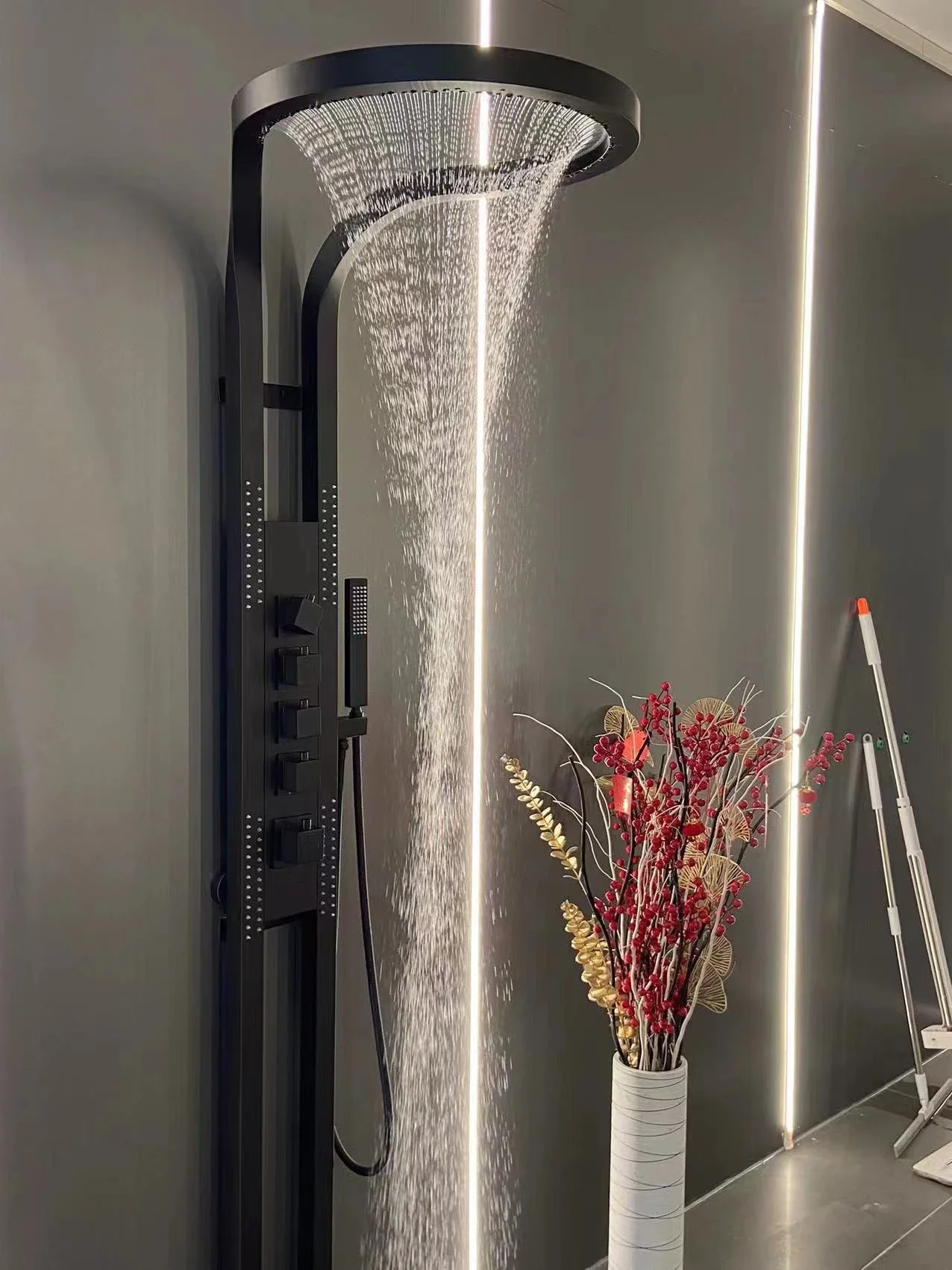 Shower Head Set System, Waterfall Rainfall,Luxury Multifunction Wall Mounted Panel ,Black Brass, Bathroom Hotel Shower Head Set System, Waterfall Rainfall,Luxury Multifunction Wall Mounted Panel ,Black Brass, Bathroom Hotel