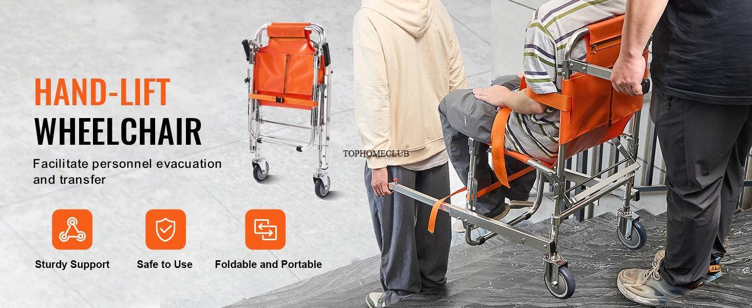 SucceBuy 350lbs EMS Stair Climbing Chair Foldable Stair Wheelchair Ambulance Firefighter Evacuation Use for Elderly Disabled