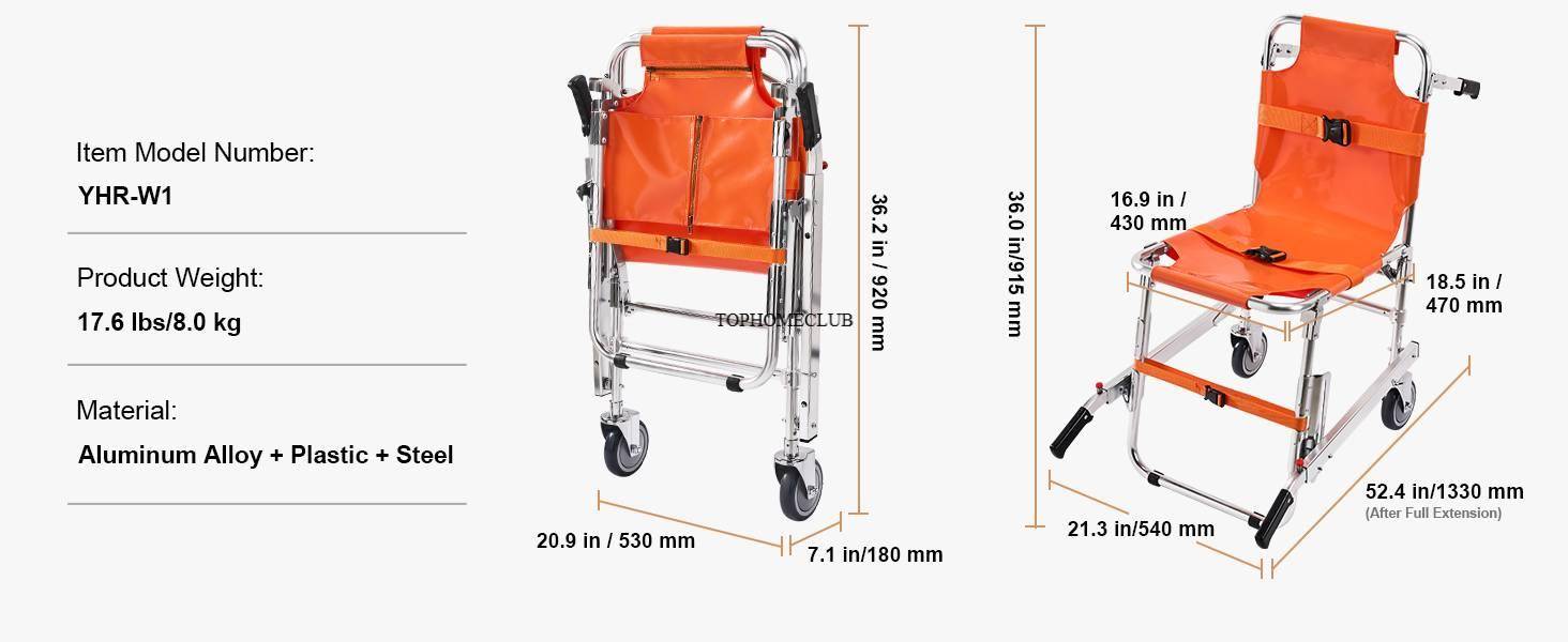 SucceBuy 350lbs EMS Stair Climbing Chair Foldable Stair Wheelchair Ambulance Firefighter Evacuation Use for Elderly Disabled