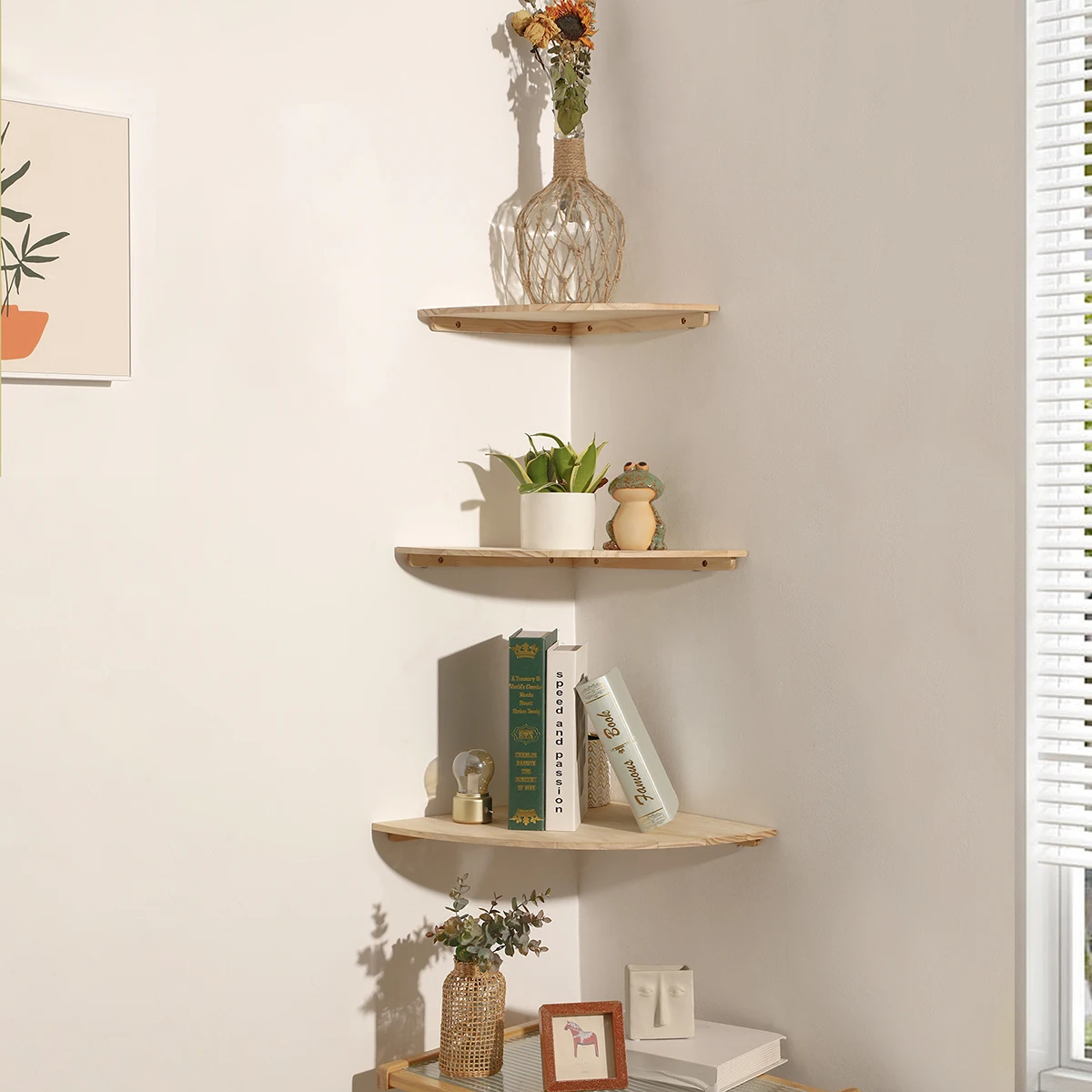 Wall Corner Shelves Wood Floating Wall Shelf Round End Wall Mounted Floating Corner Shelf for Bedroom Living Room and Kitchen Wall Corner Shelves Wood Floating Wall Shelf Round End Wall Mounted Floating Corner Shelf for Bedroom Living Room and Kitchen