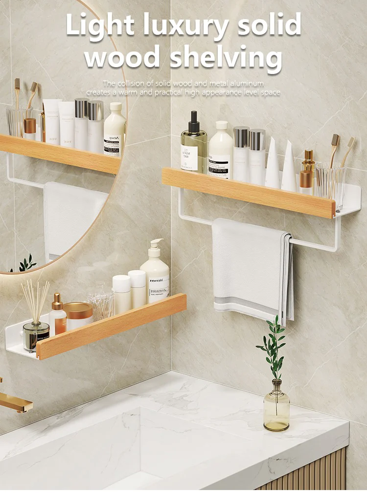 Wood Aluminum Waterproof for Bathroom Shelf Shelves Shampoo Makeup Storage Holder Accessories Kitchen Sorage Bath Accessories