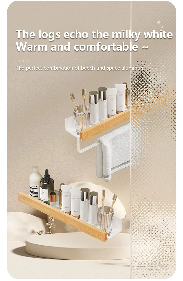 Wood Aluminum Waterproof for Bathroom Shelf Shelves Shampoo Makeup Storage Holder Accessories Kitchen Sorage Bath Accessories