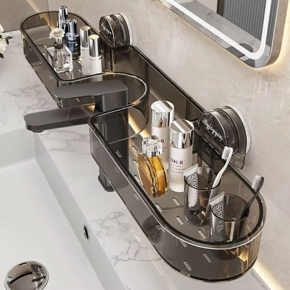 1-Piece Suction Cup Washbasin Storage Rack for Bathroom, Toilet, Mirror Front, Faucet, High Aesthetic Value, No-Drill Wall-Mounted, Universal, Available in Two Colors 1-Piece Suction Cup Washbasin Storage Rack for Bathroom, Toilet, Mirror Front, Faucet, High Aesthetic Value, No-Drill Wall-Mounted, Universal, Available in Two Colors