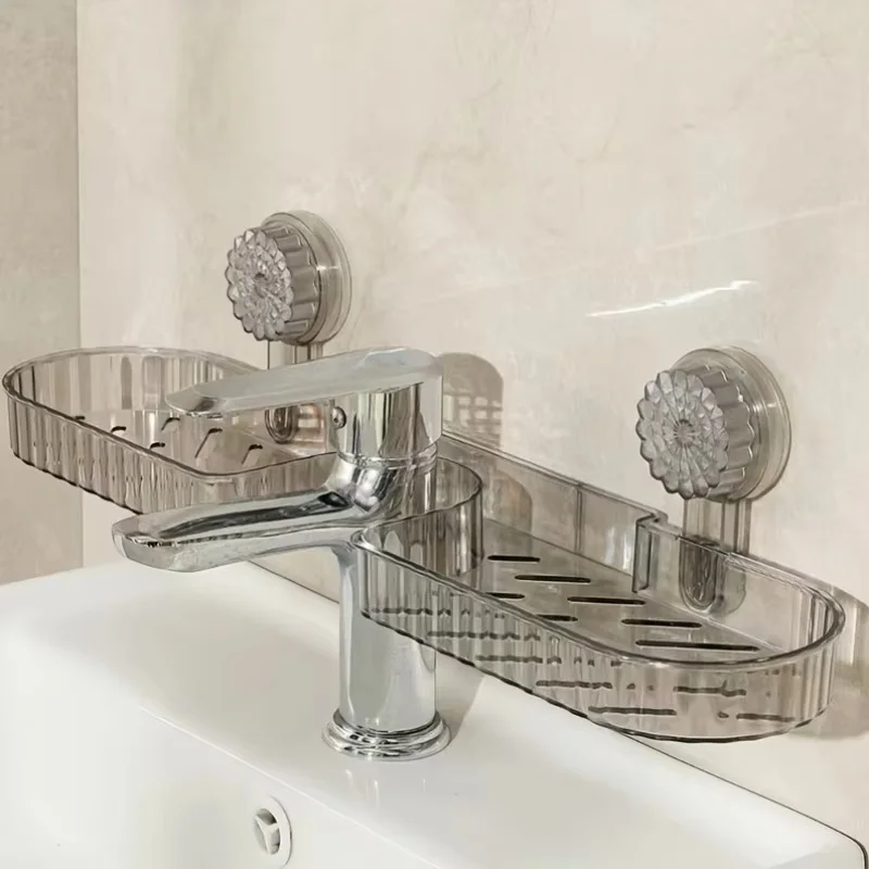 1-Piece Suction Cup Washbasin Storage Rack for Bathroom, Toilet, Mirror Front, Faucet, High Aesthetic Value, No-Drill Wall-Mounted, Universal, Available in Two Colors 1-Piece Suction Cup Washbasin Storage Rack for Bathroom, Toilet, Mirror Front, Faucet, High Aesthetic Value, No-Drill Wall-Mounted, Universal, Available in Two Colors