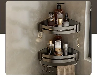 1pc Non-Drill Aluminum Bathroom Storage Rack - Wall-Mounted Corner Shelf for Shampoo, Makeup, and Accessories