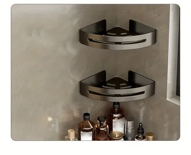 1pc Non-Drill Aluminum Bathroom Storage Rack - Wall-Mounted Corner Shelf for Shampoo, Makeup, and Accessories
