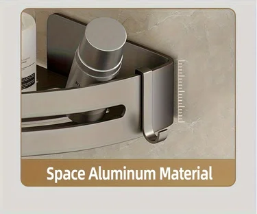 1pc Non-Drill Aluminum Bathroom Storage Rack - Wall-Mounted Corner Shelf for Shampoo, Makeup, and Accessories