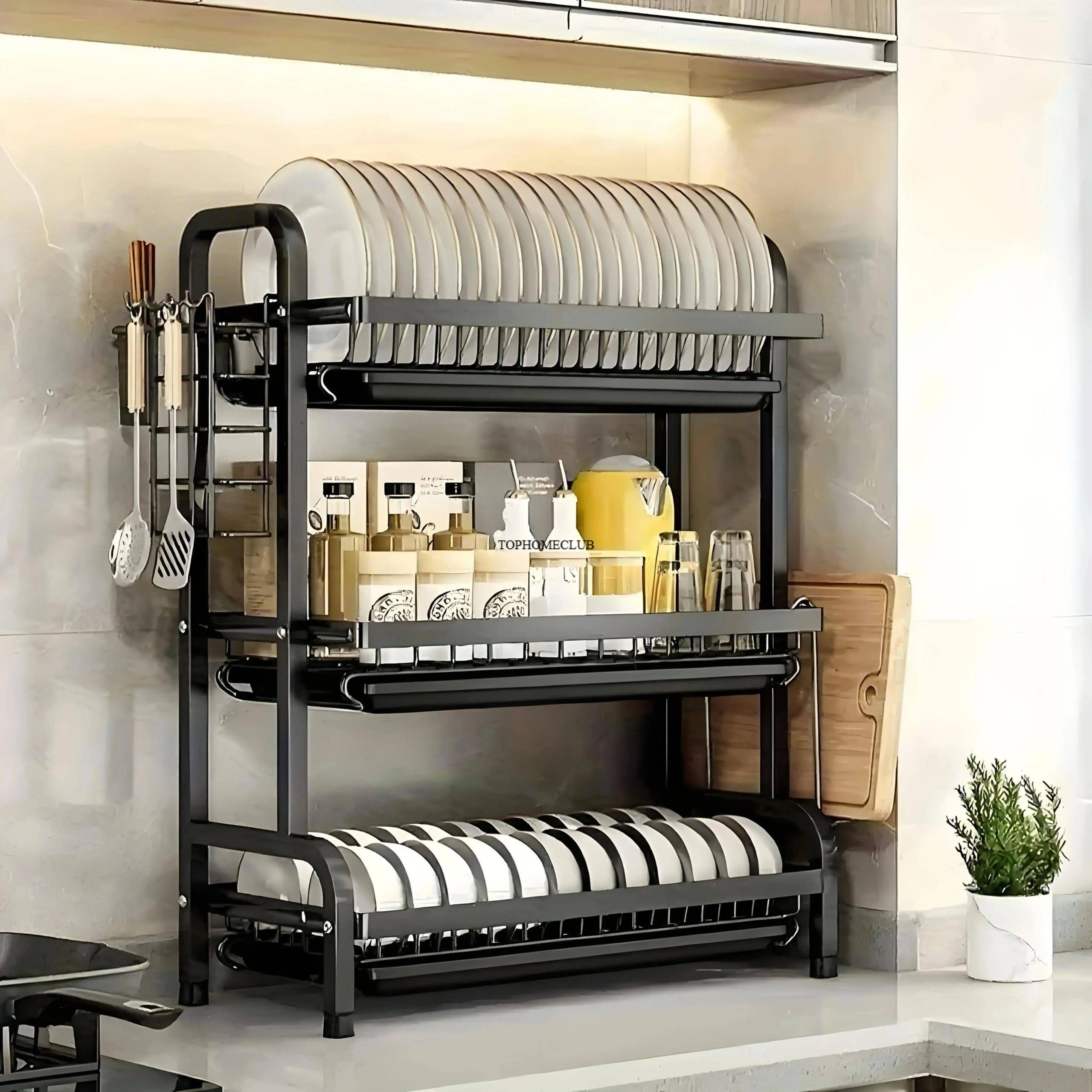 Large 2-3 Tier Vertical Dish Rack/Utensil Holder, Kitchen Storage Rack with Quick Drainage System, Knife and Fork Holder, Cutting Board Storage, Drying Rack - Heavy-Duty Carbon Steel Multifunctional U Large 2-3 Tier Vertical Dish Rack/Utensil Holder, Kitchen Storage Rack with Quick Drainage System, Knife and Fork Holder, Cutting Board Storage, Drying Rack - Heavy-Duty Carbon Steel Multifunctional U