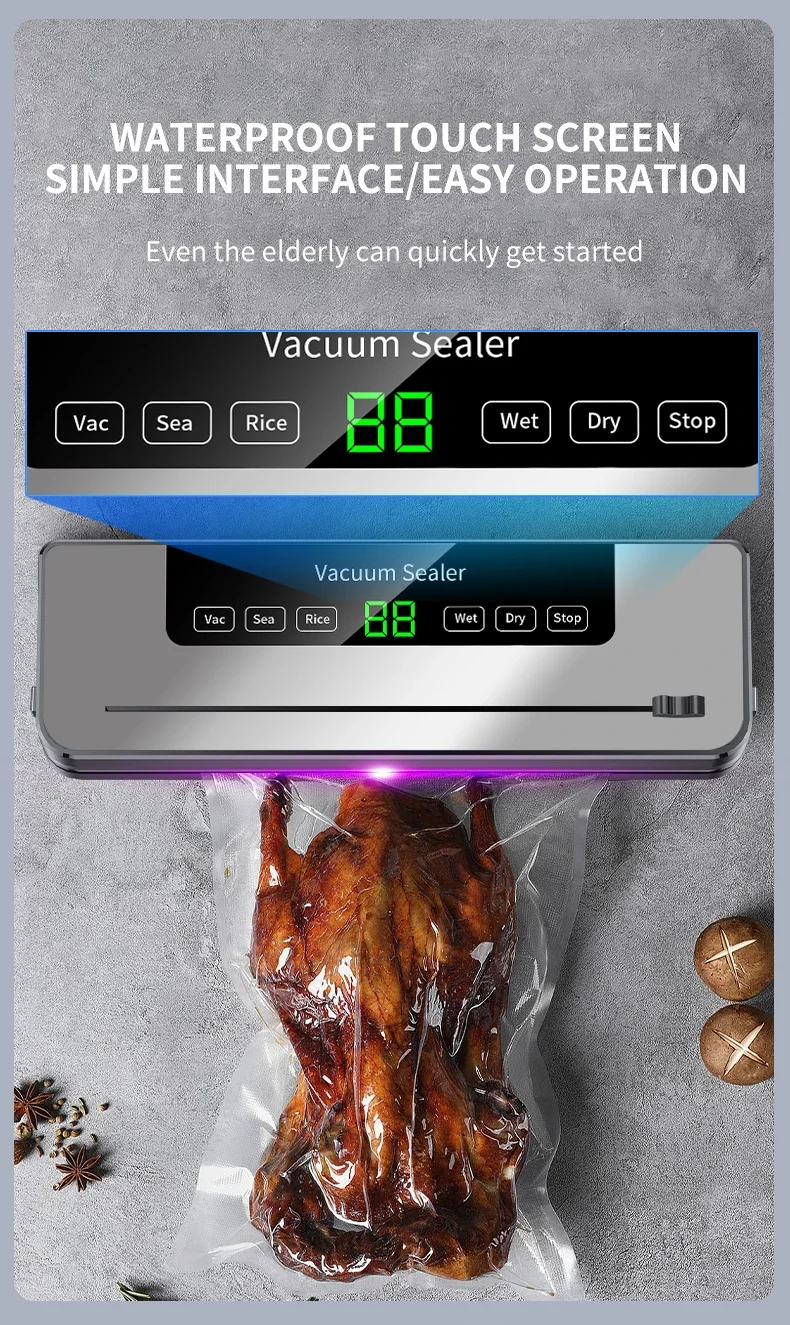 Electric Vacuum Sealer Built-in Cutter Kitchen Food Storage Seal Touch Button Dry/Wet Food Sealing Vacuum Packaging Machine Electric Vacuum Sealer Built-in Cutter Kitchen Food Storage Seal Touch Button Dry/Wet Food Sealing Vacuum Packaging Machine