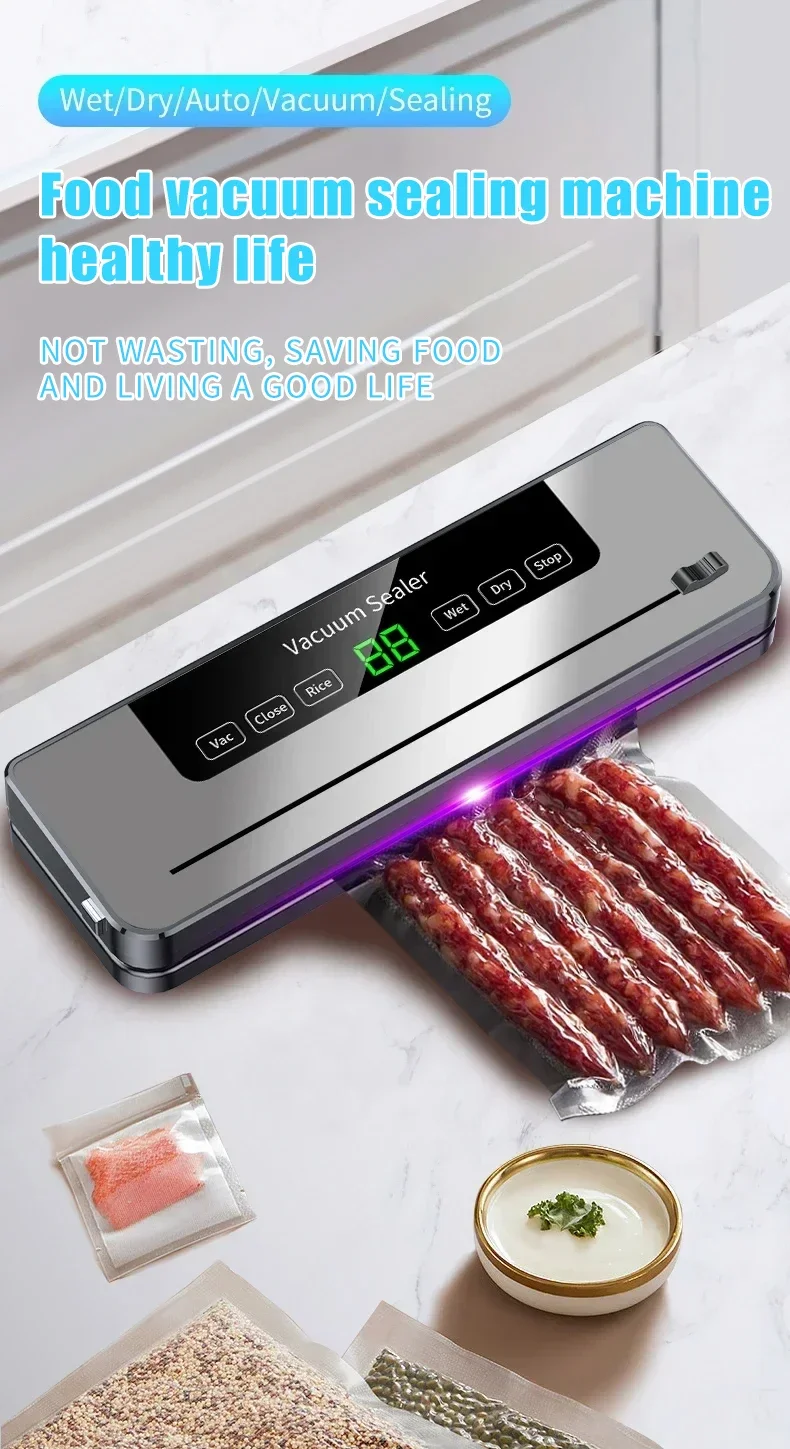 Electric Vacuum Sealer Built-in Cutter Kitchen Food Storage Seal Touch Button Dry/Wet Food Sealing Vacuum Packaging Machine Electric Vacuum Sealer Built-in Cutter Kitchen Food Storage Seal Touch Button Dry/Wet Food Sealing Vacuum Packaging Machine