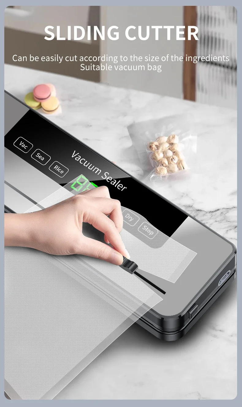 Electric Vacuum Sealer Built-in Cutter Kitchen Food Storage Seal Touch Button Dry/Wet Food Sealing Vacuum Packaging Machine Electric Vacuum Sealer Built-in Cutter Kitchen Food Storage Seal Touch Button Dry/Wet Food Sealing Vacuum Packaging Machine