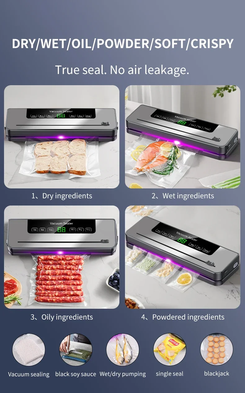 Electric Vacuum Sealer Built-in Cutter Kitchen Food Storage Seal Touch Button Dry/Wet Food Sealing Vacuum Packaging Machine Electric Vacuum Sealer Built-in Cutter Kitchen Food Storage Seal Touch Button Dry/Wet Food Sealing Vacuum Packaging Machine