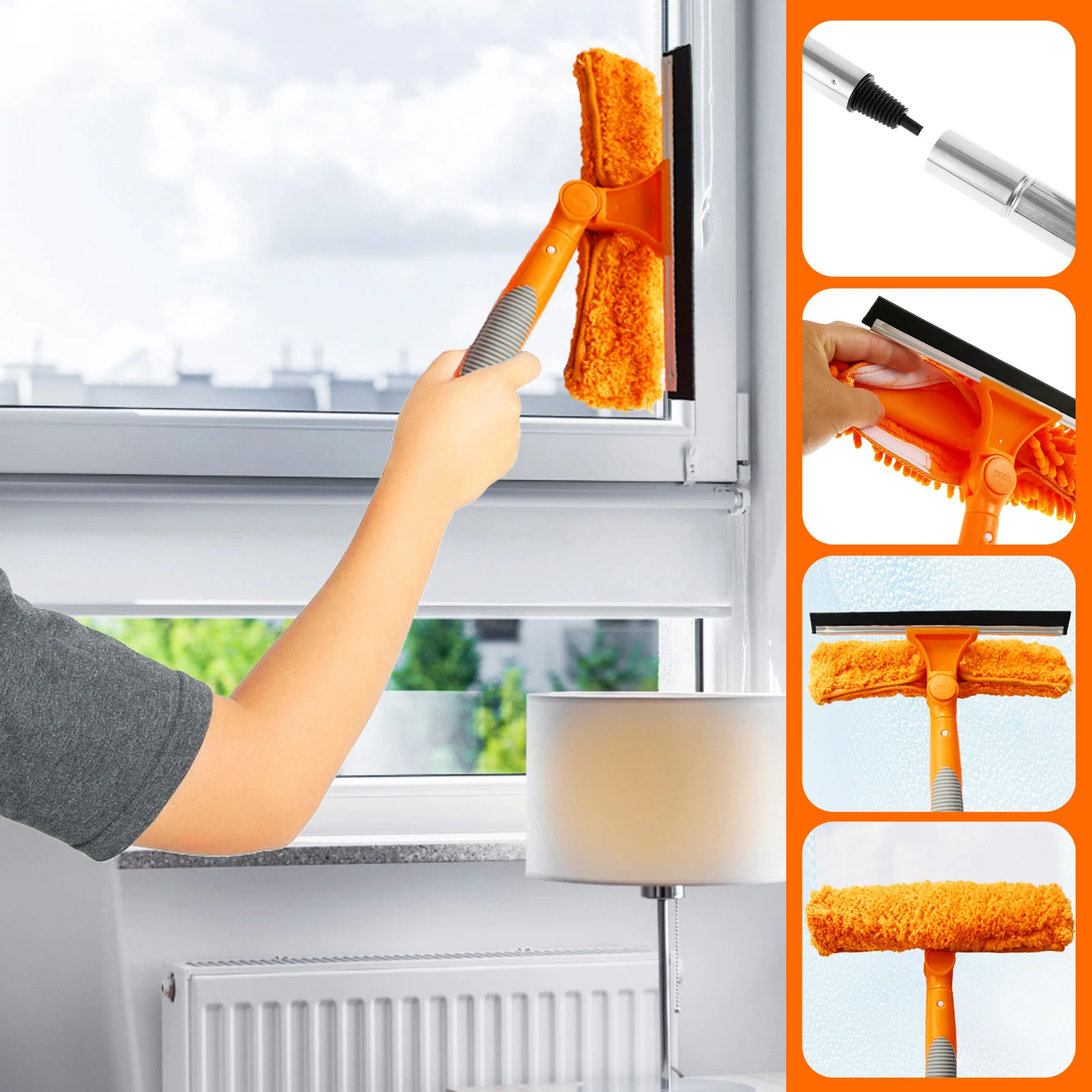 Extendable Window Cleaner Tools Set 180&deg; Rotatable Long Handle Window Mop Household Squeegee Wiper Dust Cleaner Brush New