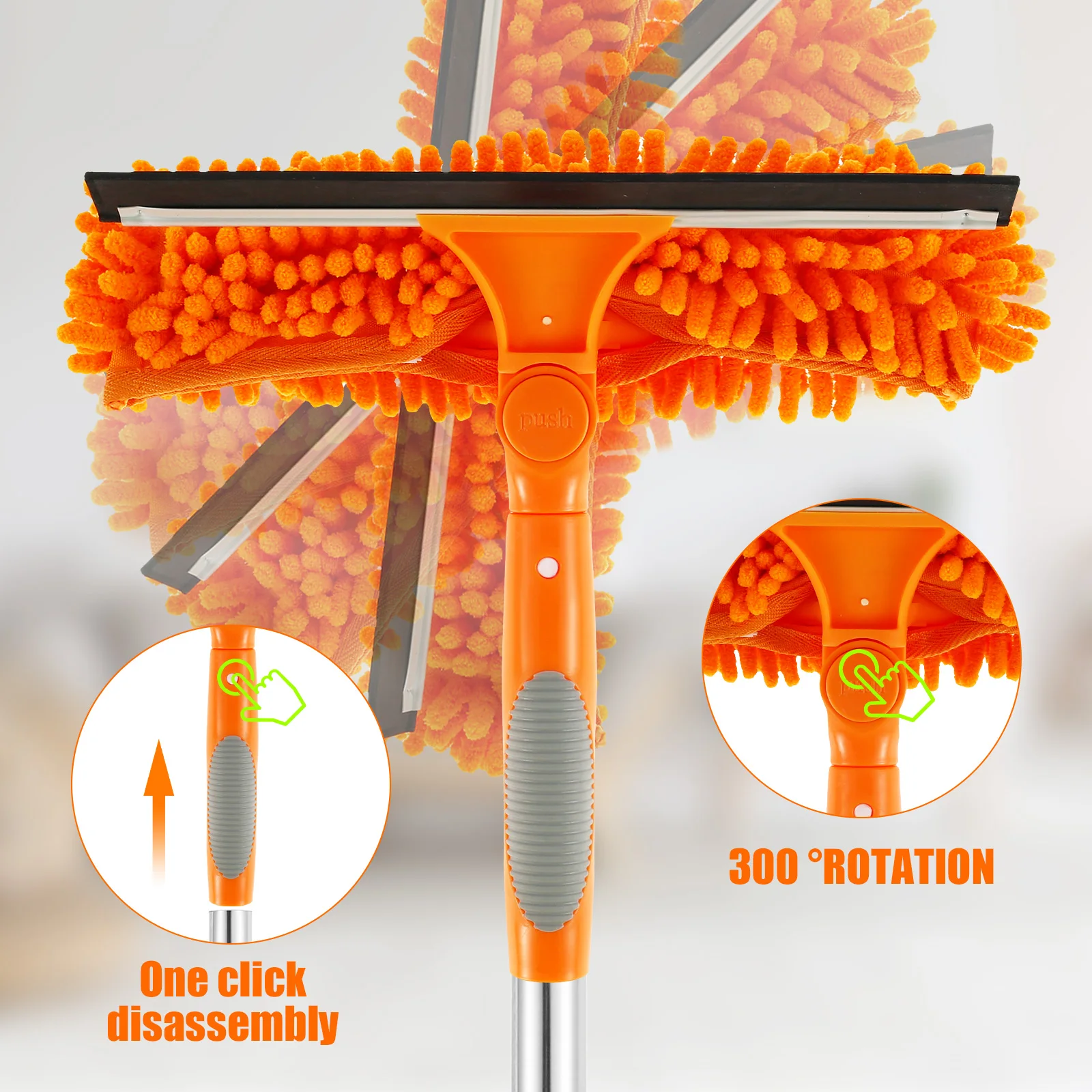 Extendable Window Cleaner Tools Set 180&deg; Rotatable Long Handle Window Mop Household Squeegee Wiper Dust Cleaner Brush New