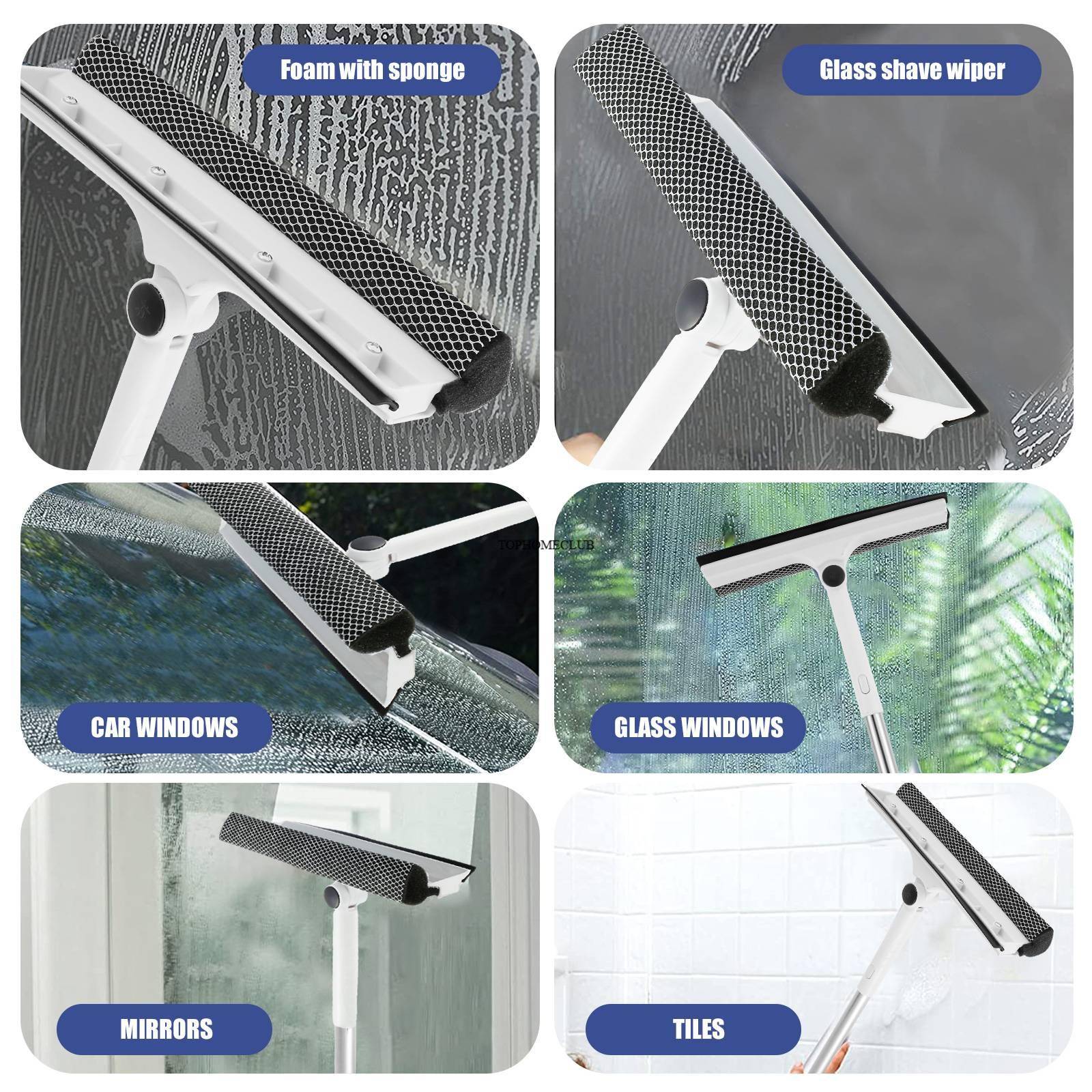 Extendable Window Cleaner Tools Set 180&deg; Rotatable Long Handle Window Mop Household Squeegee Wiper Dust Cleaner Brush New