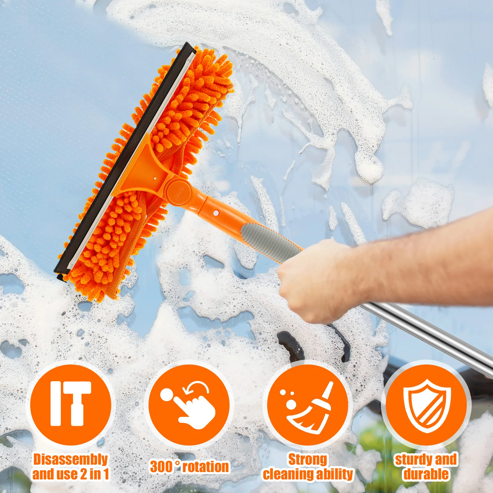 Extendable Window Cleaner Tools Set 180&deg; Rotatable Long Handle Window Mop Household Squeegee Wiper Dust Cleaner Brush New