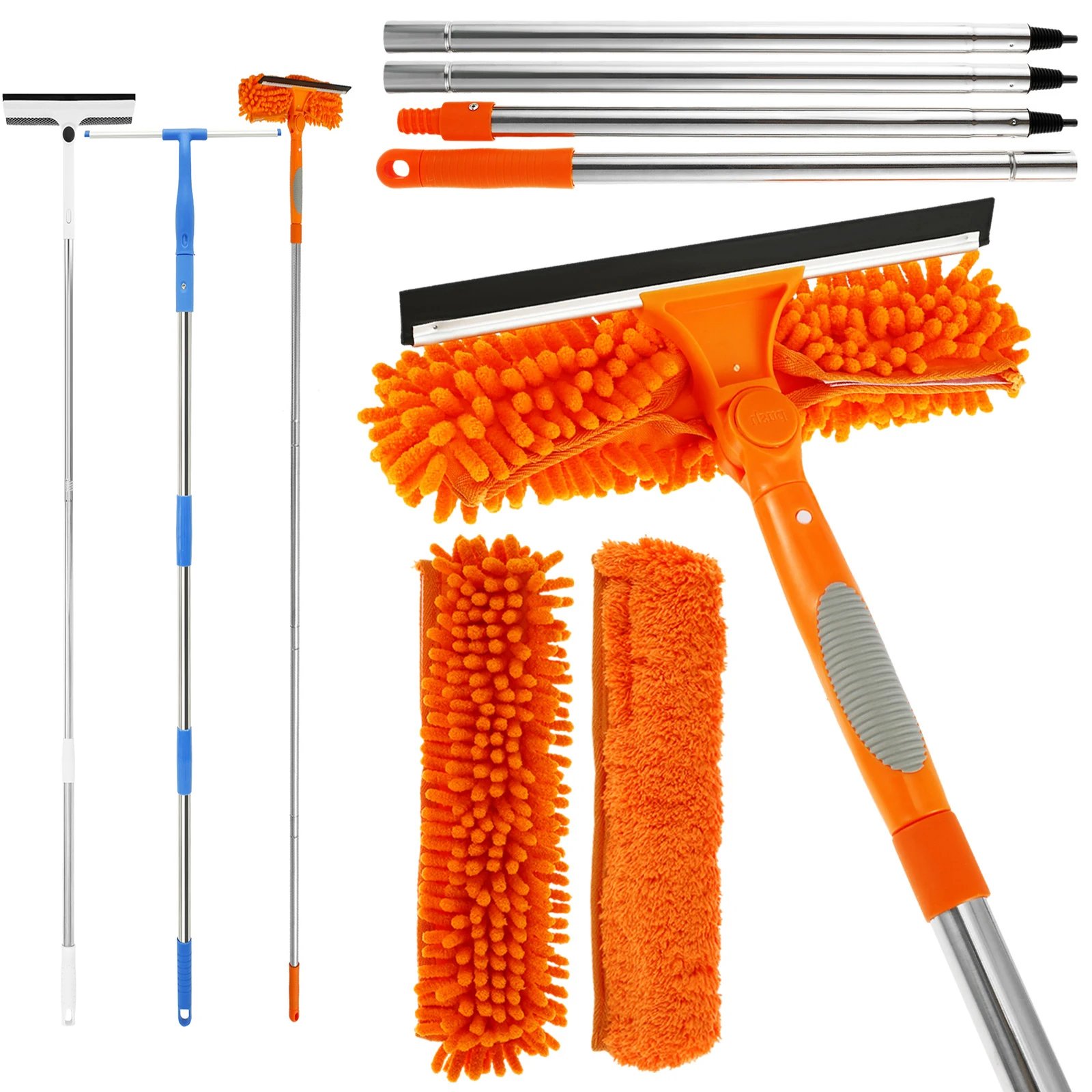 Extendable Window Cleaner Tools Set 180&deg; Rotatable Long Handle Window Mop Household Squeegee Wiper Dust Cleaner Brush New
