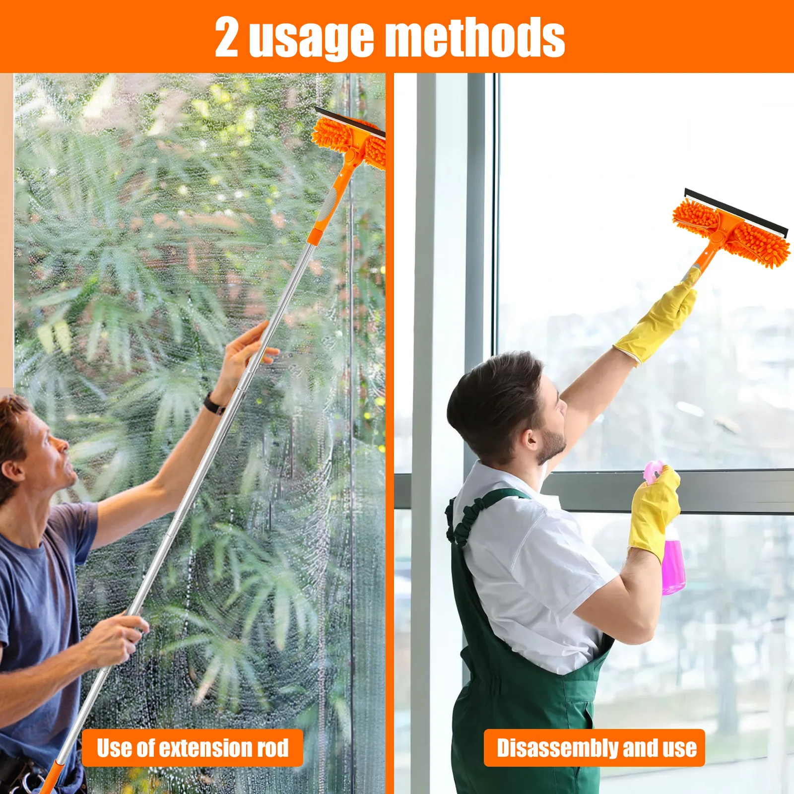 Extendable Window Cleaner Tools Set 180&deg; Rotatable Long Handle Window Mop Household Squeegee Wiper Dust Cleaner Brush New