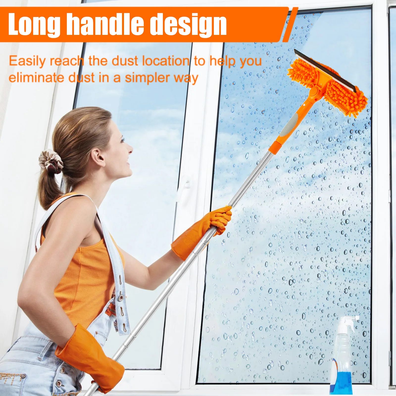 Extendable Window Cleaner Tools Set 180&deg; Rotatable Long Handle Window Mop Household Squeegee Wiper Dust Cleaner Brush New