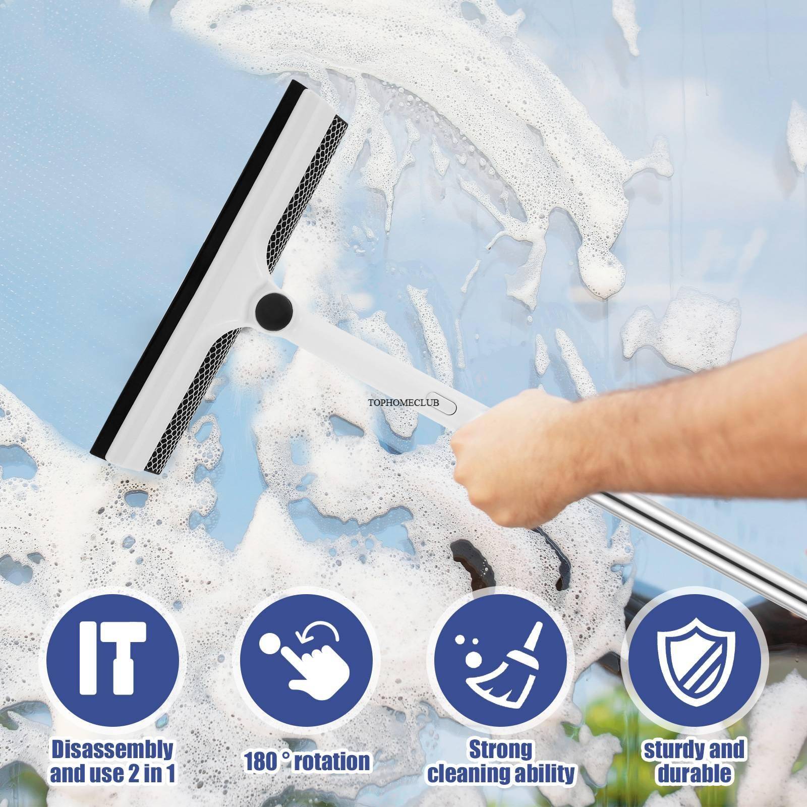 Extendable Window Cleaner Tools Set 180&deg; Rotatable Long Handle Window Mop Household Squeegee Wiper Dust Cleaner Brush New