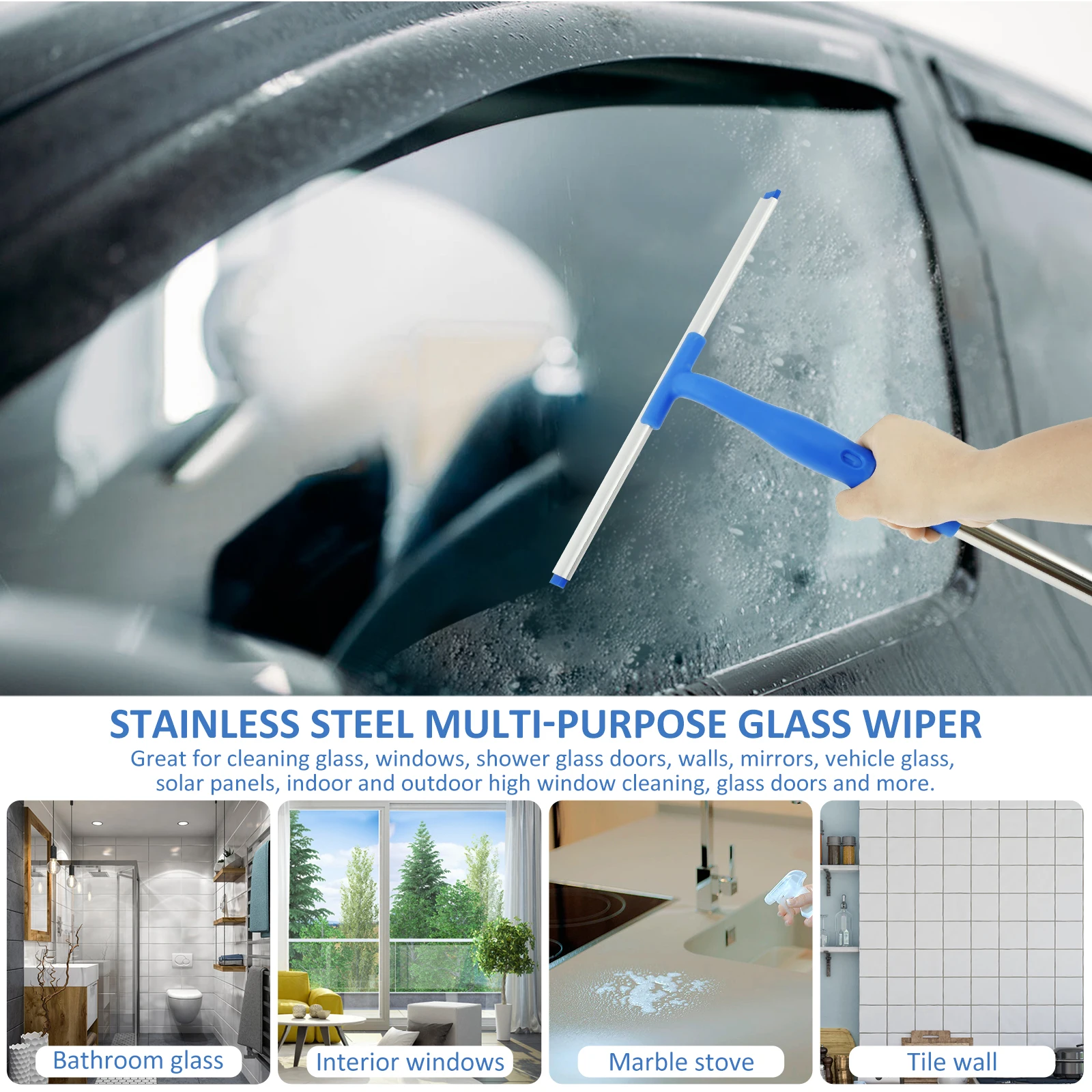 Extendable Window Cleaner Tools Set 180&deg; Rotatable Long Handle Window Mop Household Squeegee Wiper Dust Cleaner Brush New